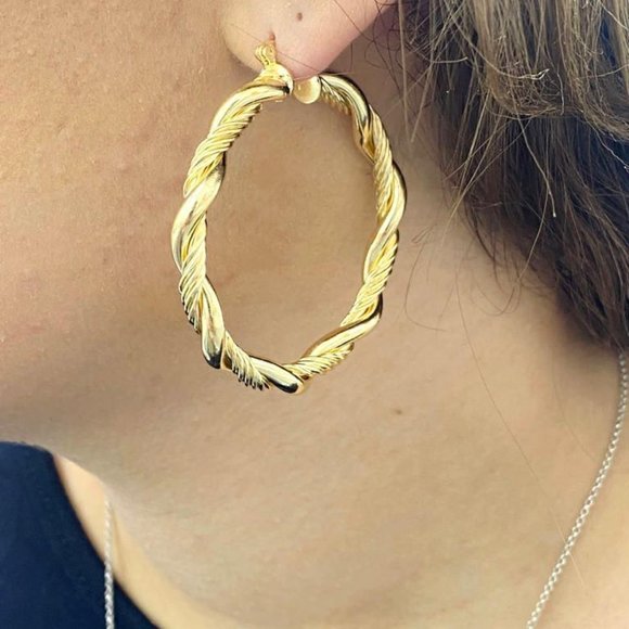 Womens Hoop Earrings in 14K Gold Filled/Argollas Arracadas Mujer Oro L 2x1.85" - Picture 2 of 3